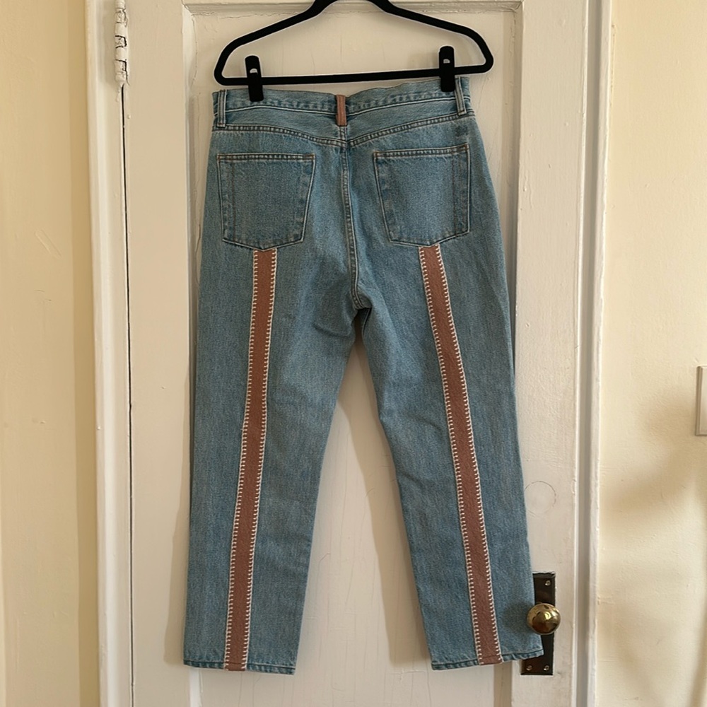 Women's Blue Jeans with Brown Accents